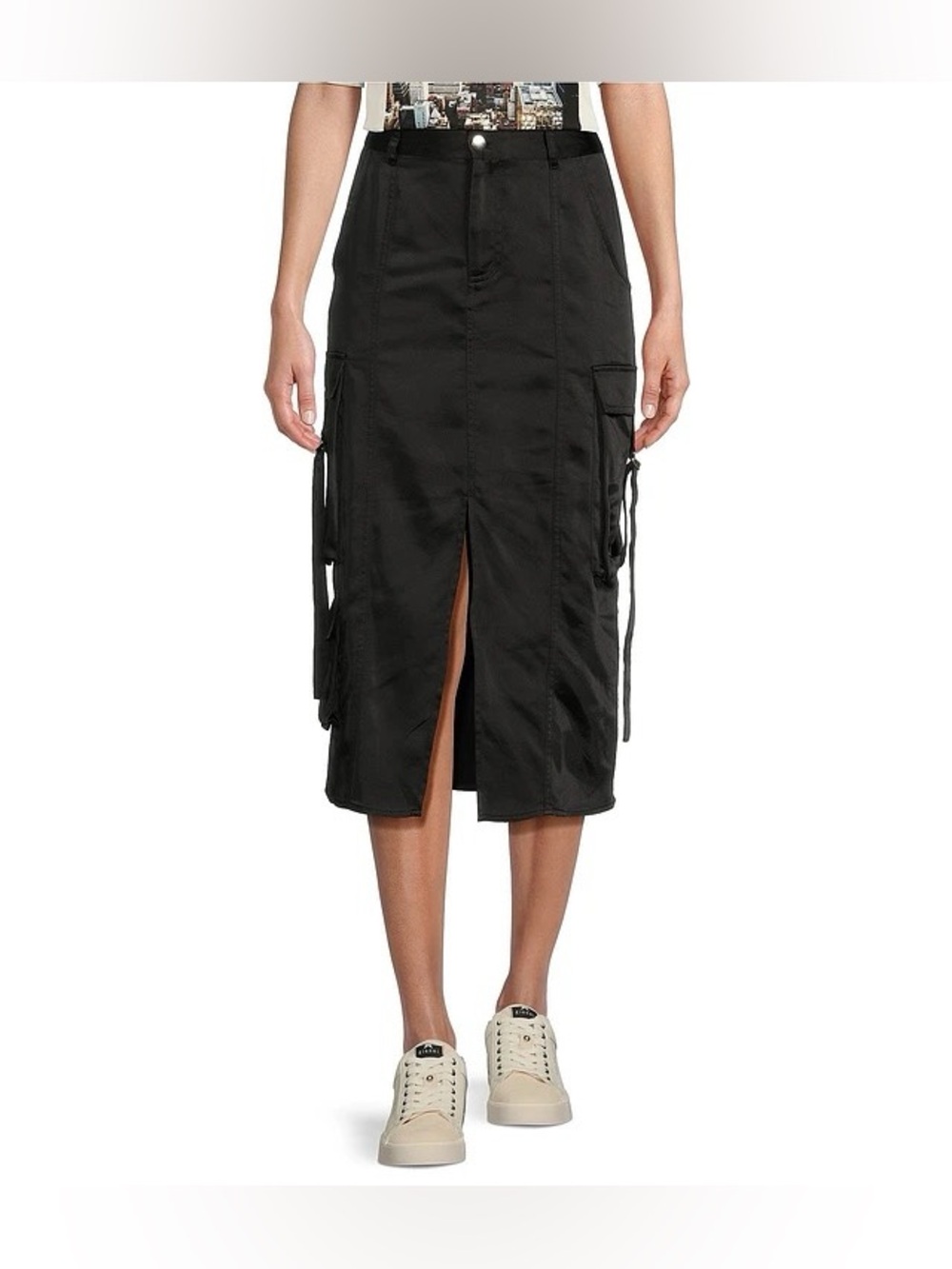 NWT Gianni Bini silky black midi cargo skirt